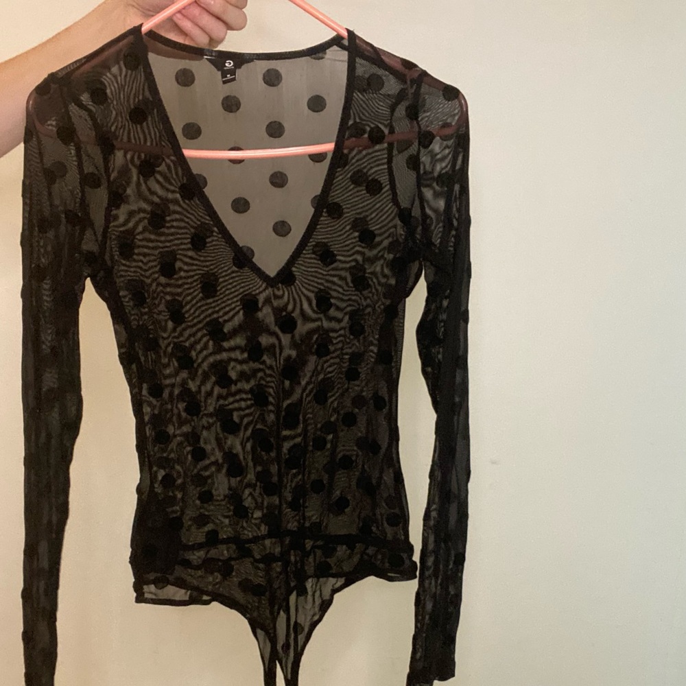 Long sleeve mesh black bodysuit
